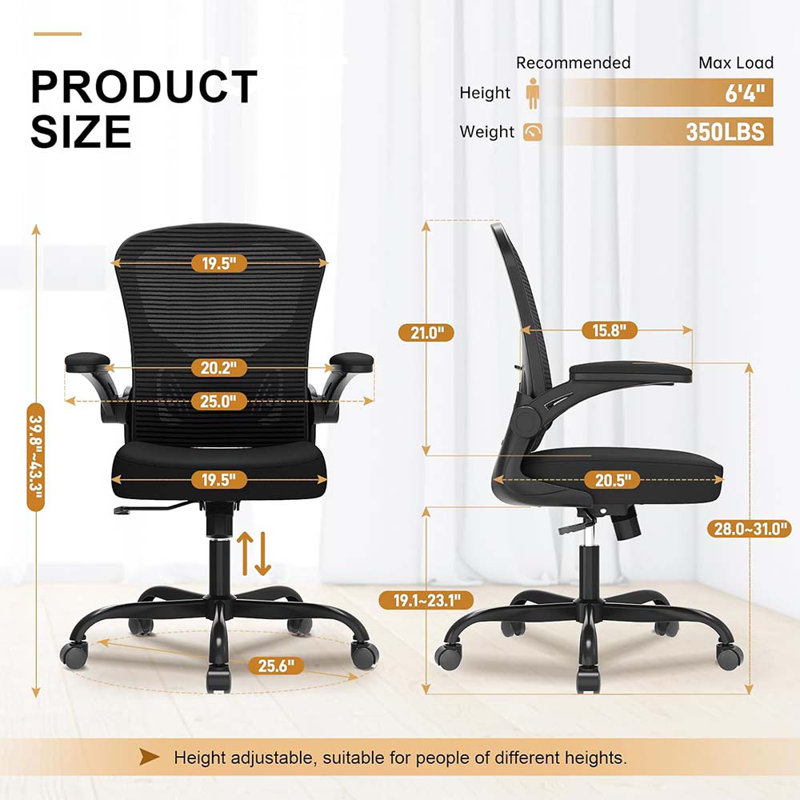 Game Chairs, Ergonomic Desk Chairs 330LBS Capacity High Back Mesh Computer Chair With Flip-Up Armrests, Comfy Work Chair With Adjustable Lumbar Support, Rolling Chair (One Size)