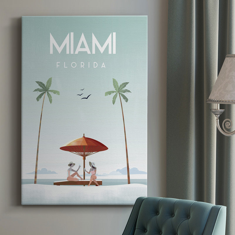 «Illustrated Miami Beach II», impression sur toile tendue, H 36 po x l 24 po x P 1 po