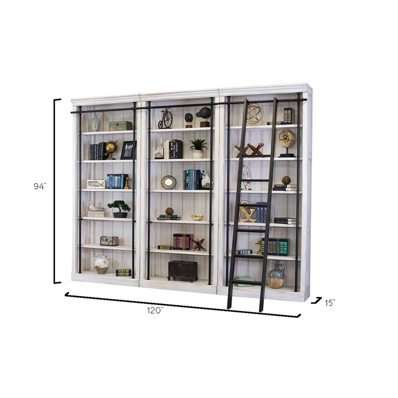 Sawyers Bookcase, White Weathered Oak, 3 Bookcases/1 Ladder