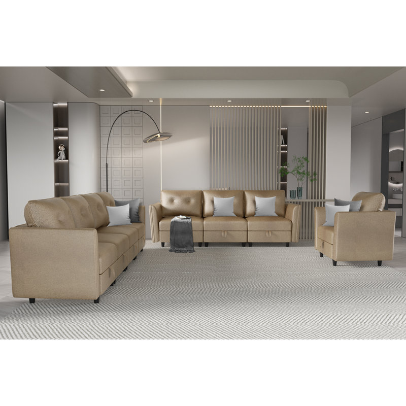 Ensemble de salon configurable en similicuir 3 pièces Tomario