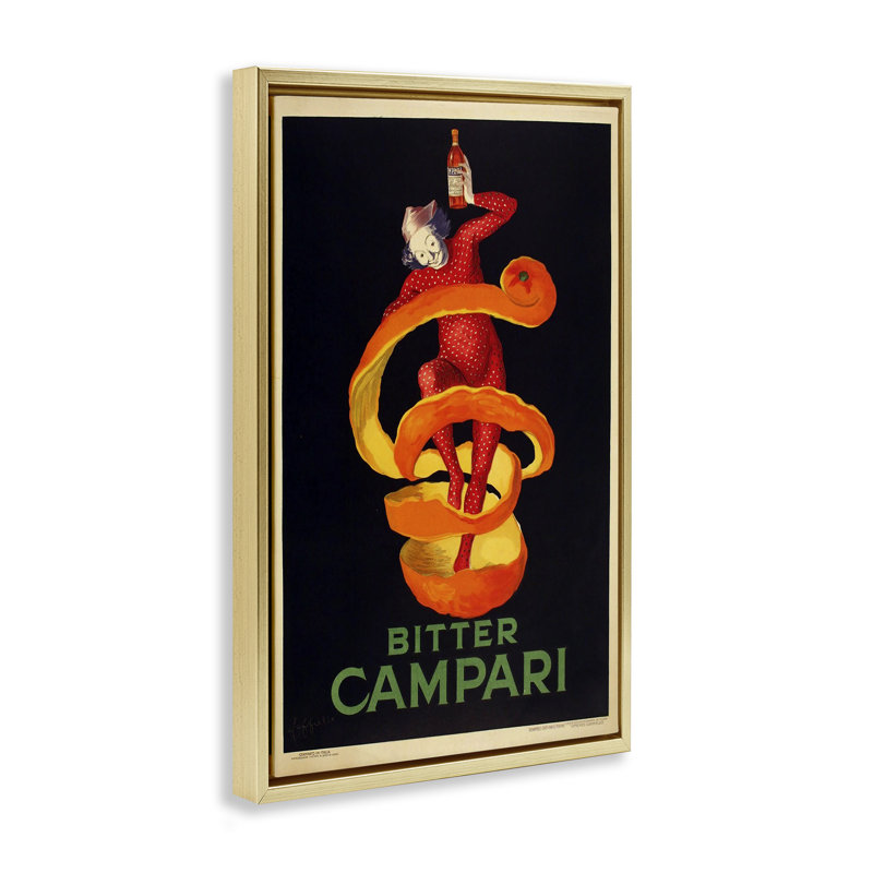 Cadre flottant «Bitter Campari» par Marcus Jules, H 25 po x l 17 po, Cadre flottant métallique doré