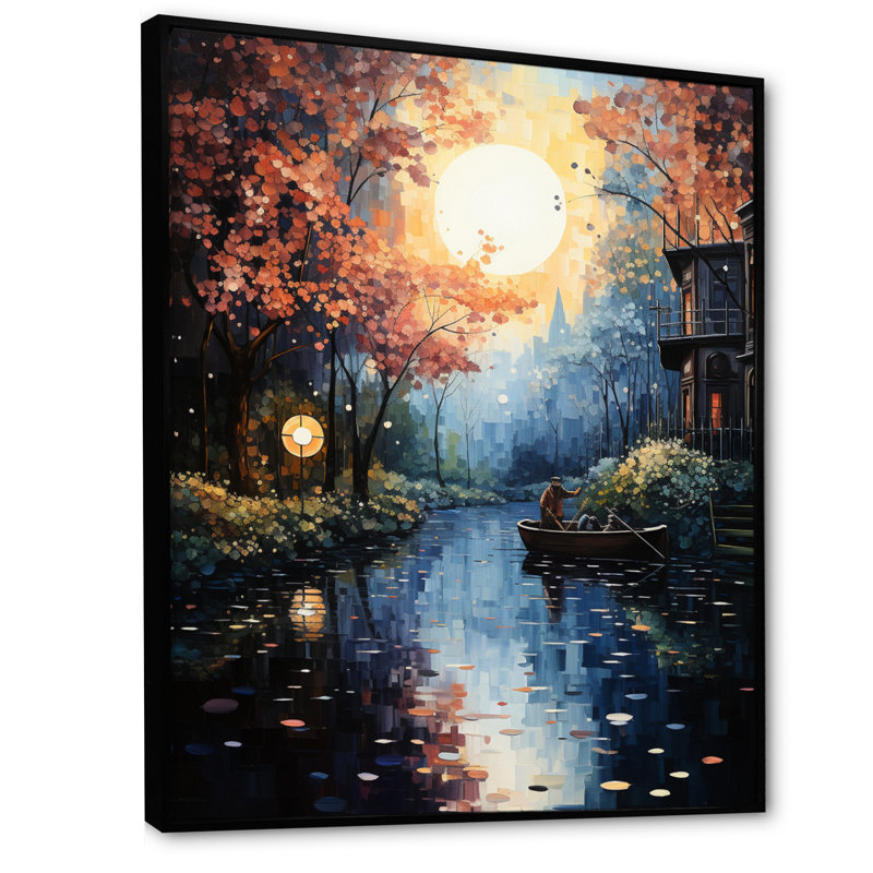 Sempronius, canal jaune, fantaisie pointillisme - impression, H 44 po x l 34 po x P 1,5 po, Cadre flottant noir