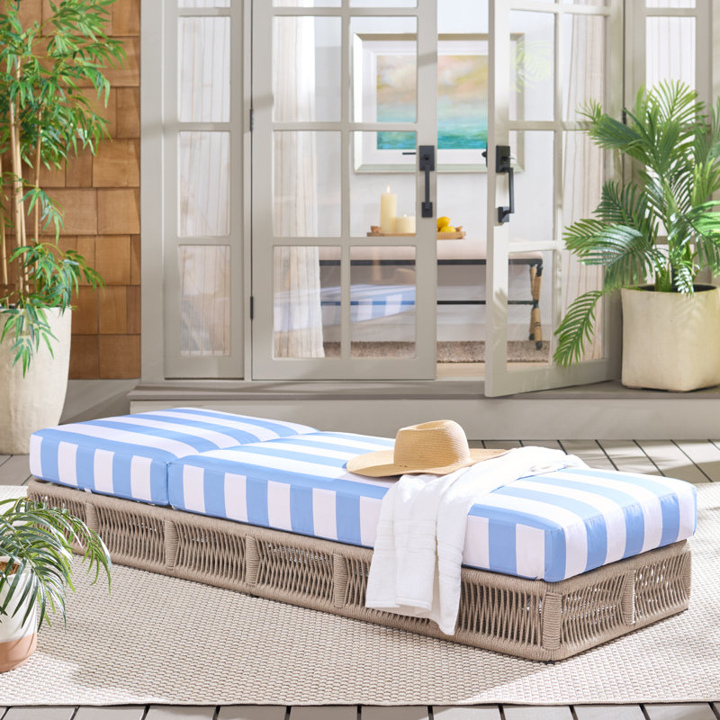 Langley Outdoor Chaise Lounge, Baby Blue/White