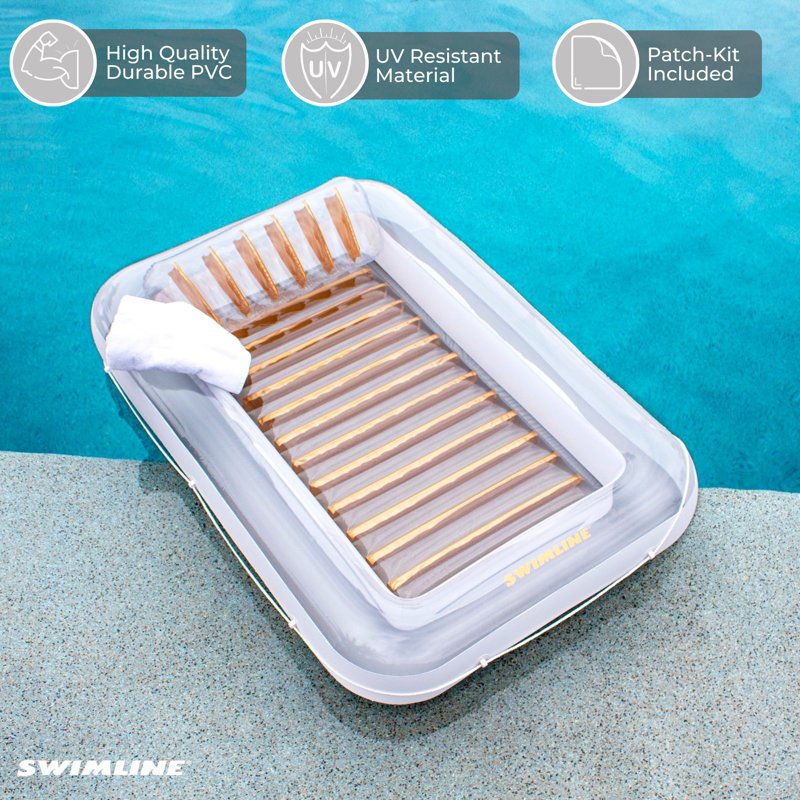 Swimline Luxe Edition Inflatable Suntan Tub Floating Pool Lounger, 8" H x 46" W x 70" D, White/Gold