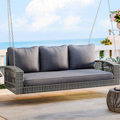 69" Pe 3 Swing With And Cushions For Backyard, Poolside - , Double, Safe Spacious Gray Patio Seating
