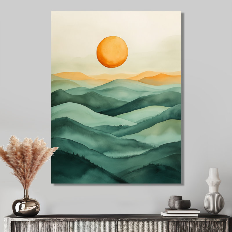 Emerald Hill Sun - Décoration murale sur toile représentant un paysage abstrait, H 32 po x l 24 po, Toile tendue