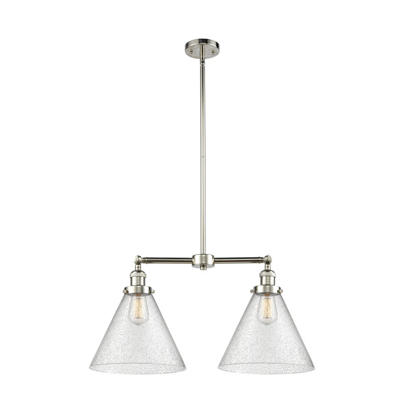 Runkle 2 - Light Kitchen Island Pendant, 6 Watt Vinage LED Bulb, Seedy, Polished Nickel