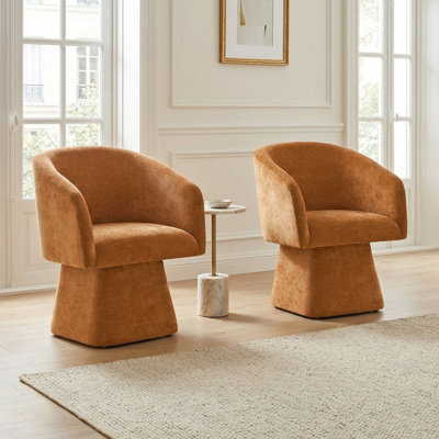 360° Swivel Velvet Vanity Chair, Modern Accent Armchair (Set of 2, ORANGE)