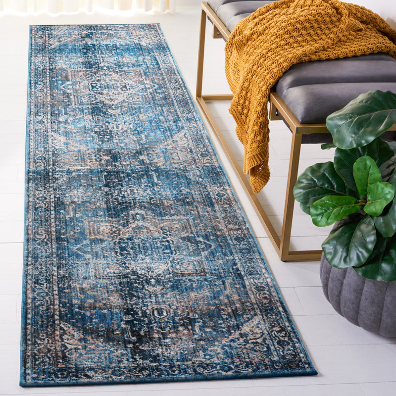 Vintage Persian 426 Area Rug In Navy / Ivory, Runner 2'2" x 8'