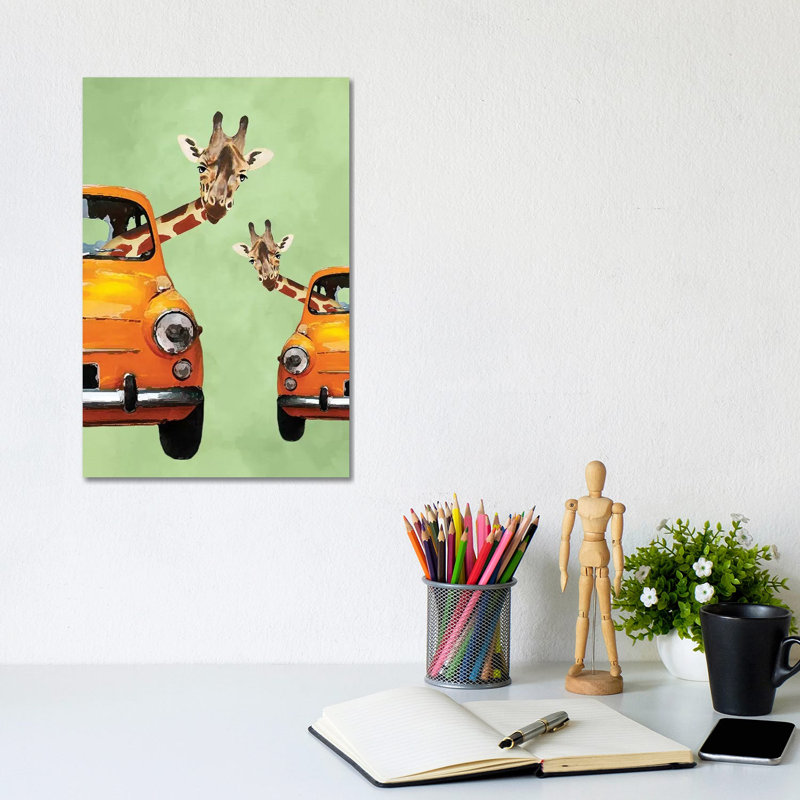 Giraffes In Yellow Cars by Coco De Paris - Wrapped Canvas Painting, 20.32 cm H x 30.48 cm W