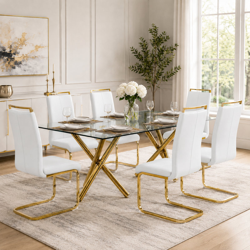 Ensemble de salle à manger 7 pièces Modern Glam, 7 pièces : table, 6 chaises, Blanc