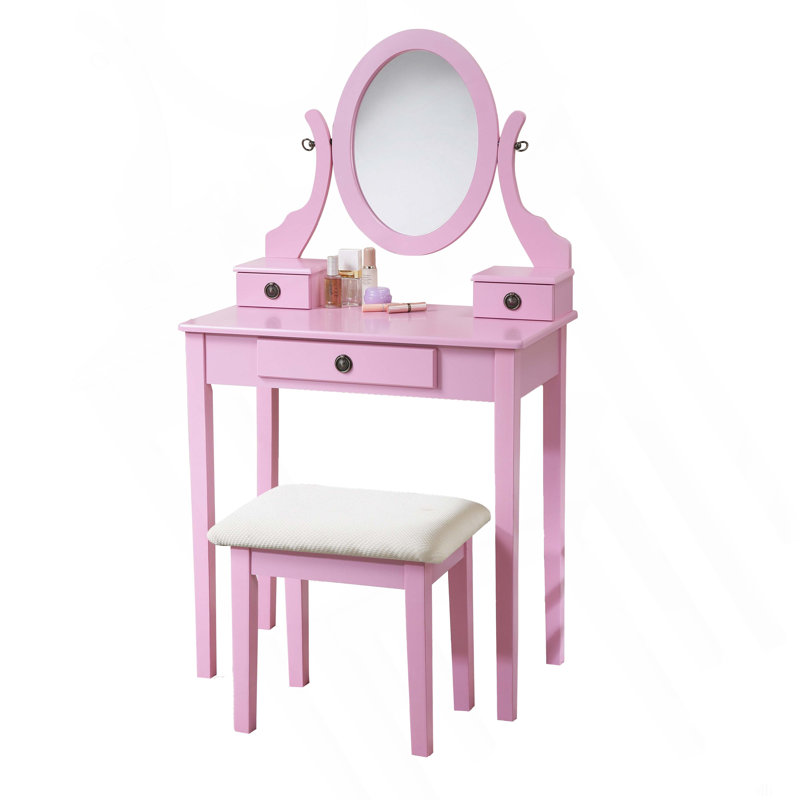 Moniys Wood Moniya Makeup Vanity Table And Stool Set, Pink