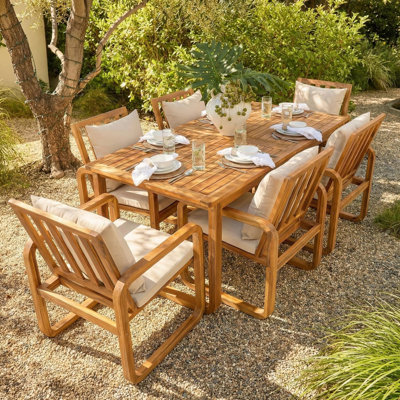 Ensemble de salle à manger 7 pièces pour patio moderne avec bois d'acacia durable et coussins hydrofuges
