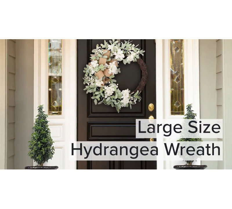 Crescent Grapevine Hydrangea Wreath with Burlap Bow - 28''