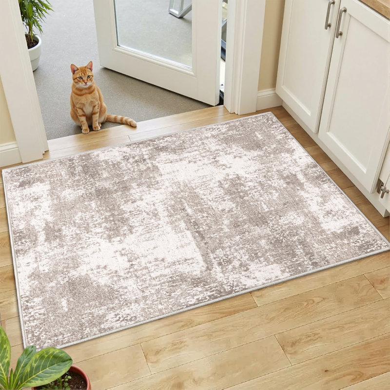 Tapis abstrait lavable à la machine avec envers antidérapant Amot, Rectangulaire 2 pi x 3 pi