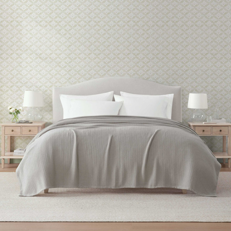 Couverture réversible en coton uni Martha Stewart Bedford, Grand lit, Gris