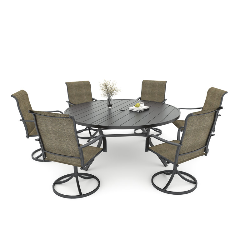 6-person Round Dining Set With Swivel Chairs, Brown