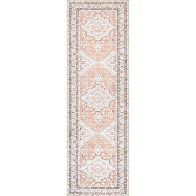 Ashtin Zahra Medallion Machine Washable Area Rug for Living Room Bedroom Dining Room Kitchen, Peach/Ivory