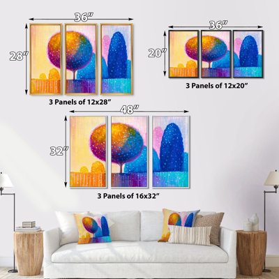 "Colorful Ornamental Trees" - 3 pièces, cadre flottant, impression sur toile