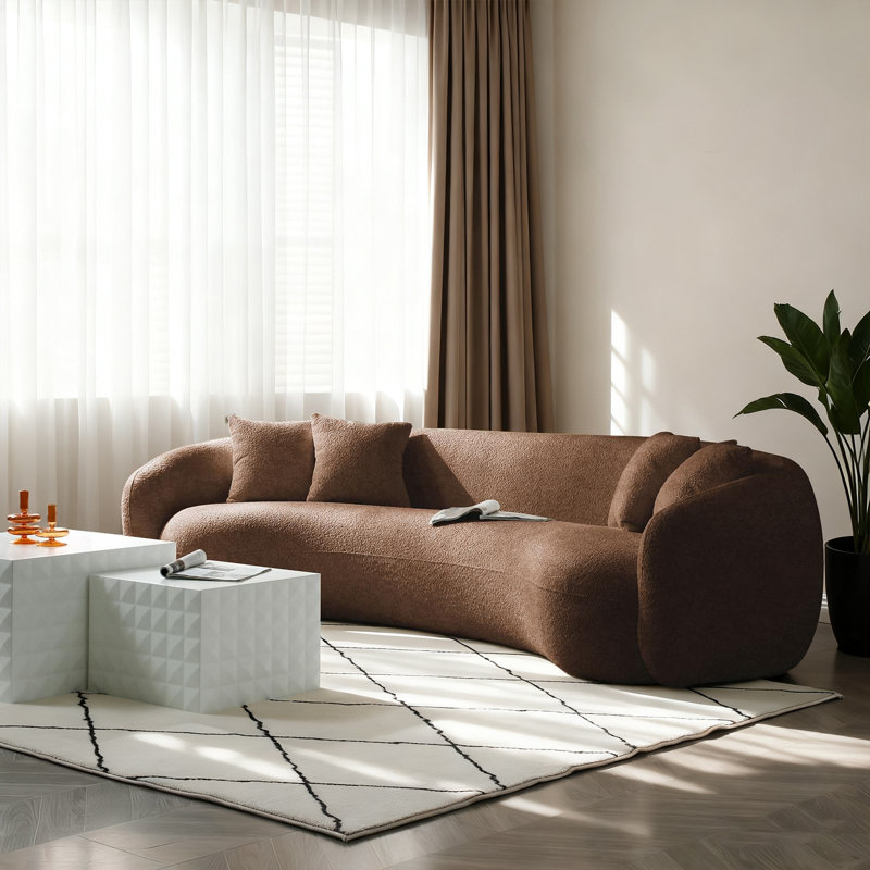 Yazgur Boneless 93.6" Curved Modern Upholstered Sofa, Pink Chenille, 26.9" H x 93.6" W x 41.3" D