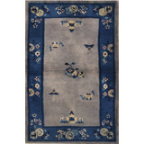 Rectangle Antique Chinese Knotted Wool Ivory Small Scatter Size 1920s - Peking Rug