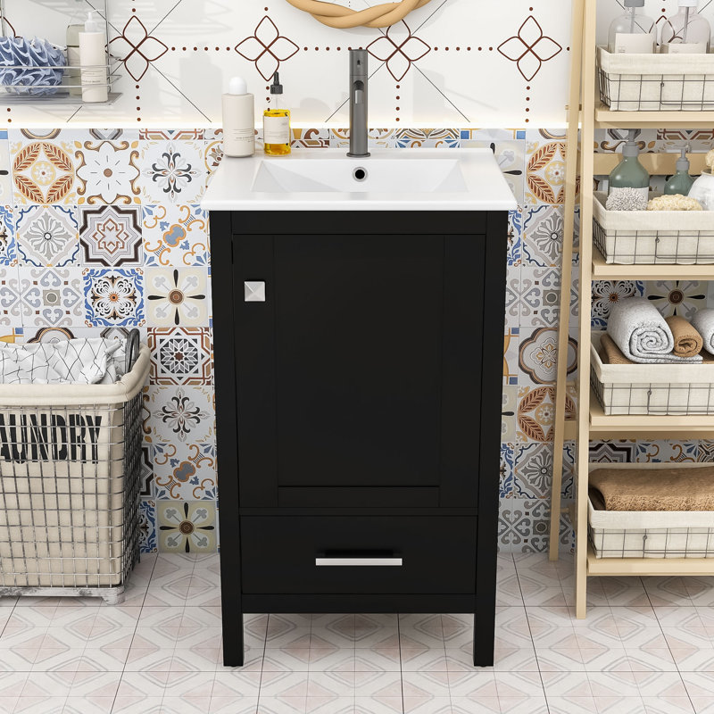 Space-Saving Bathroom Vanity with Durable Wood Frame, Black