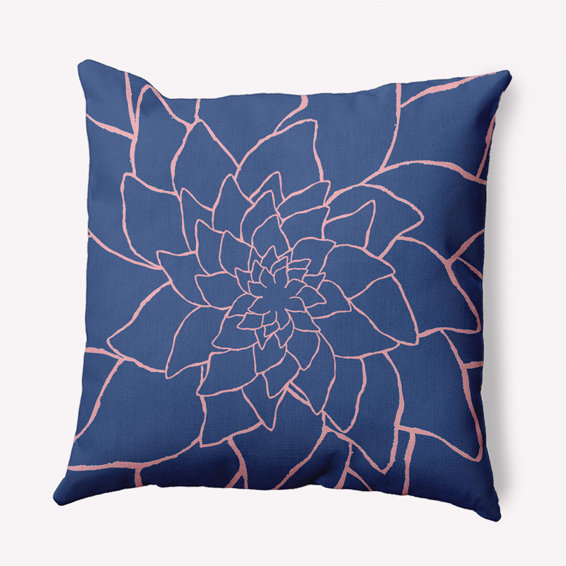 Royal Blue and Pink Floral Square Polyester Throw Pillow