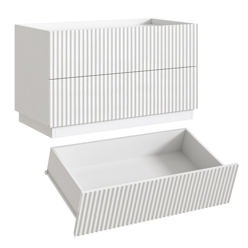 Bac de rangement empilable en bois cannelé de 76 cm de large, armoire de rangement modulaire avec tiroirs à glissières douces et portes à fermeture amortie