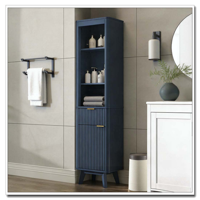Bathroom Storage Cabinet, Blue-Freestanding