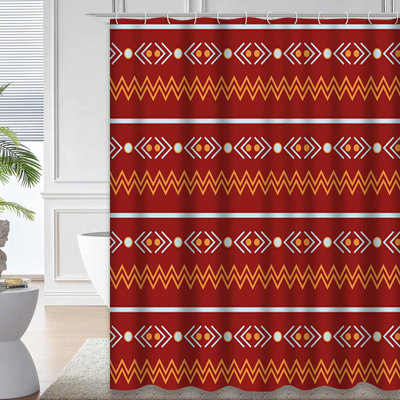 Boho Multicolored Native American Style Geometric Abstract Art Banner Color Shower Curtain with 12 Hooks