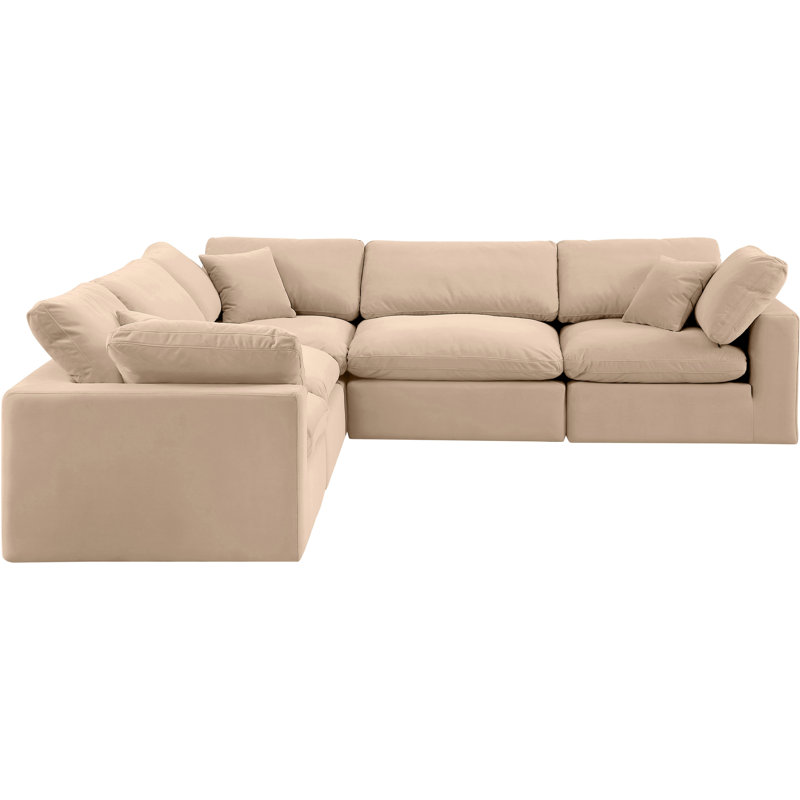 Isshak Velvet L-Shaped Sectional Reversible, Beige Velvet
