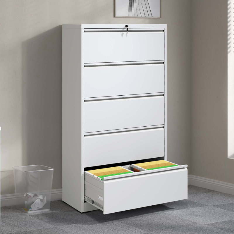 5 Drawer Metal Lateral File Cabinet ,Filing Cabinet With Lock, Lockable File Cabinet  Home Office, Locking Metal File Cabinet  Legal/Letter/A4/F4