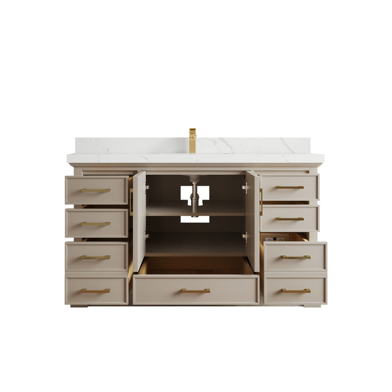Khiala 60'' Single Bathroom Vanity with Top, Calacatta Laza
