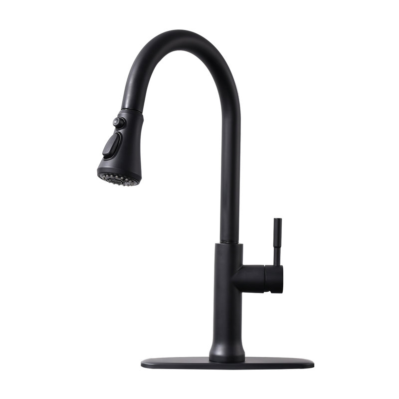 Robinet de cuisine monocommande à poignée escamotable avec plaque de finition en or brossé, Noir