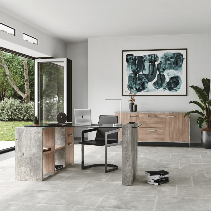 Orpheus Modular L-Shaped Glass Writing Desk