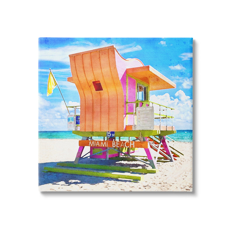 «Dovecove Miami Beach Orange Hut», art de la giclée par LSR Design Studio, H 30 po x l 30 po x P 1,5 po, Toile tissée