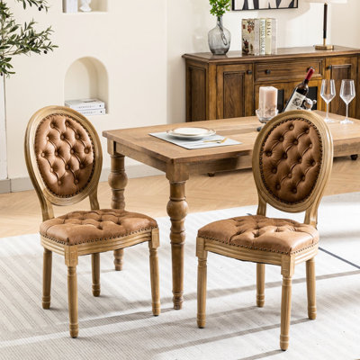 Chaises de salle à manger avec peinture antique, 2 en orange, cuir artificiel PU avec décoration à boucle tirée à la main, pieds en bois massif, sièges confortables, élégantes chaises orange, pièces, revêtement, structure