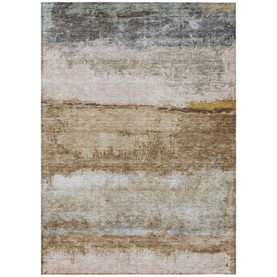 9' X 12' Beige Brown And Gray Abstract Washable Indoor Outdoor Area Rug