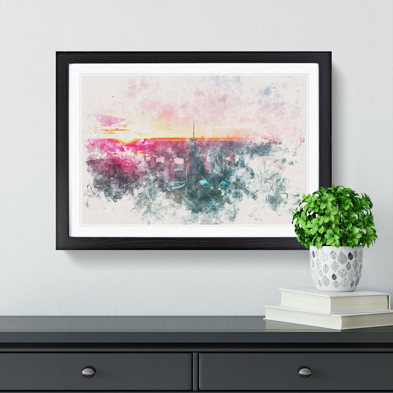 Sunset over New York City - Picture Frame Graphic Art Print, Black Framed, 33cm H x 45cm W x 2cm D