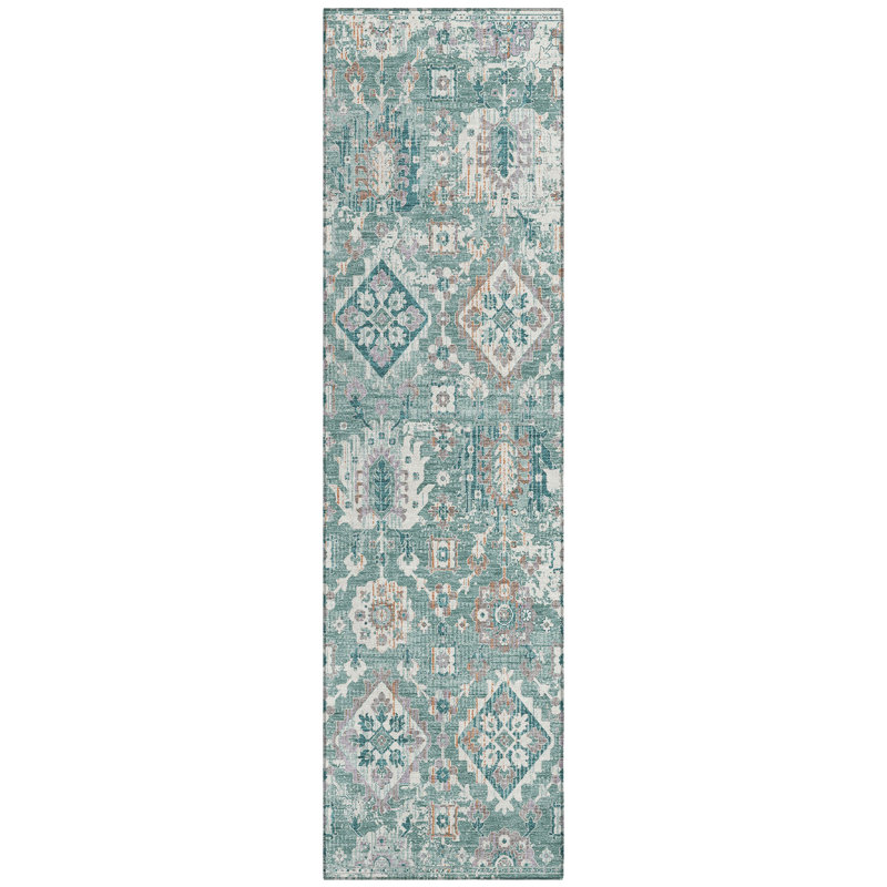 Machine Washable Indoor/Outdoor Xhevrie Seafoam Rug, Runner 2'3" x 7'6"