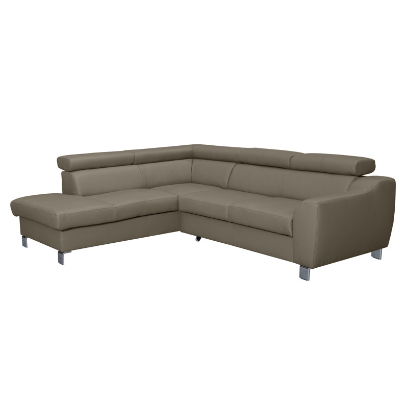 Aribel Faux Leather Corner Sofa with Sleeping Function and Storage Box with Adjustable Headrests , Left Hand Facing, Tan