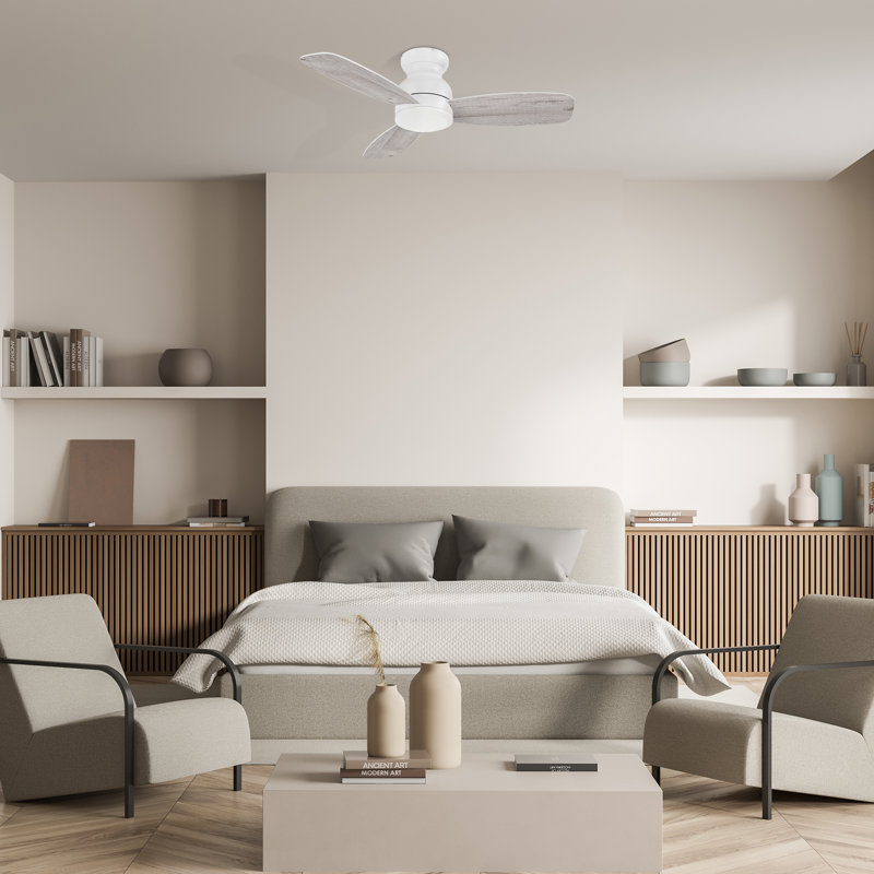 44"  3 - Blade DC Motor Ceiling Fan Remote Control, without Light, White/Gray