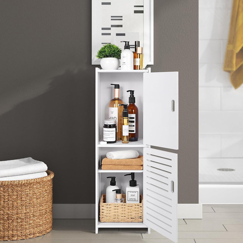 White Bathroom Cabinet, Floor Standing With Side Storage, Corner...
