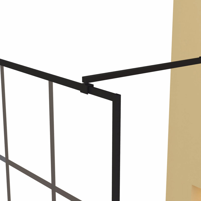 Framed Glass Shower Screen 34" Width X 72"Height With 1/4" 6Mm   , Matte Black Aluminum And Support Bar, Shower Door