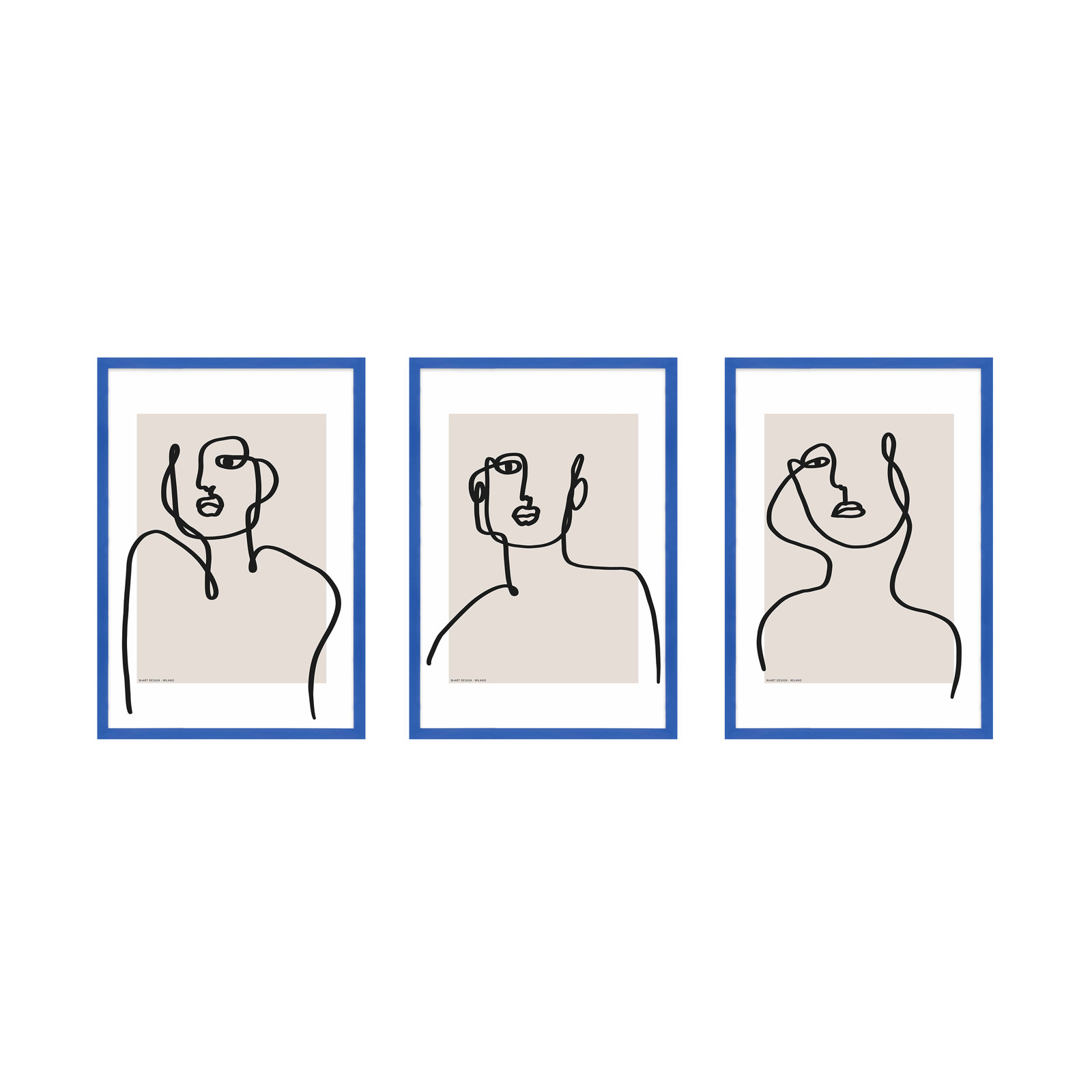 Romina Gadler "Figure and Form" 3-Piece Print Set, 30" H x 21" W x 1.25" D, Blue Framed Paper