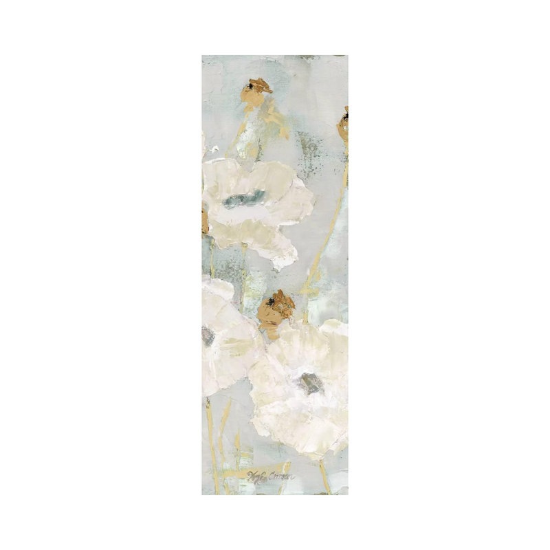 Poppies In The Wind Cream Panel II by Marie Elaine Cusson - Wrapped Canvas Panoramic Painting