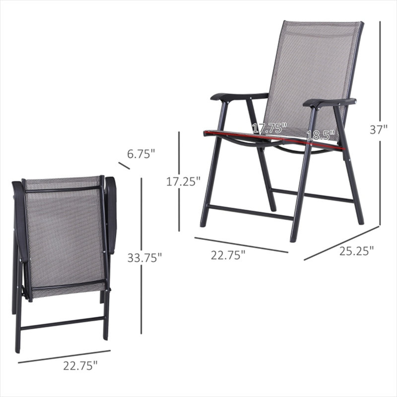 Ensemble de 4 chaises pliantes de camping, structure en acier et tissu en maille, 58 cm (L) x 64 cm (l) x 94 cm (H)