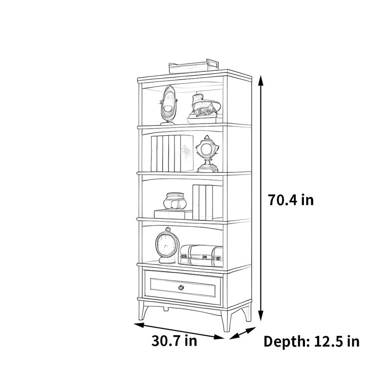 Modern and unique bookcase, (4 Shelves) 70.4"H x 30.7"W x 12.5"D