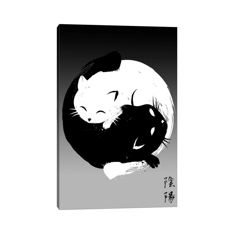 Yin Yang Cats, H 12 po x l 8 po x P 0,75 po, Pas de tapis, Toile tendue