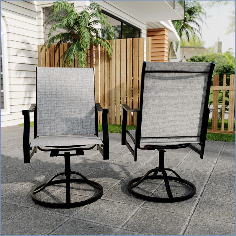 Outdoor Swivel Dining Chairs With Padded Textilene Breathable Back, Swivel Patio Dining Chairs Set Of 2, Swivelpatio Slingchairs Set For Poolside Lawn Garde